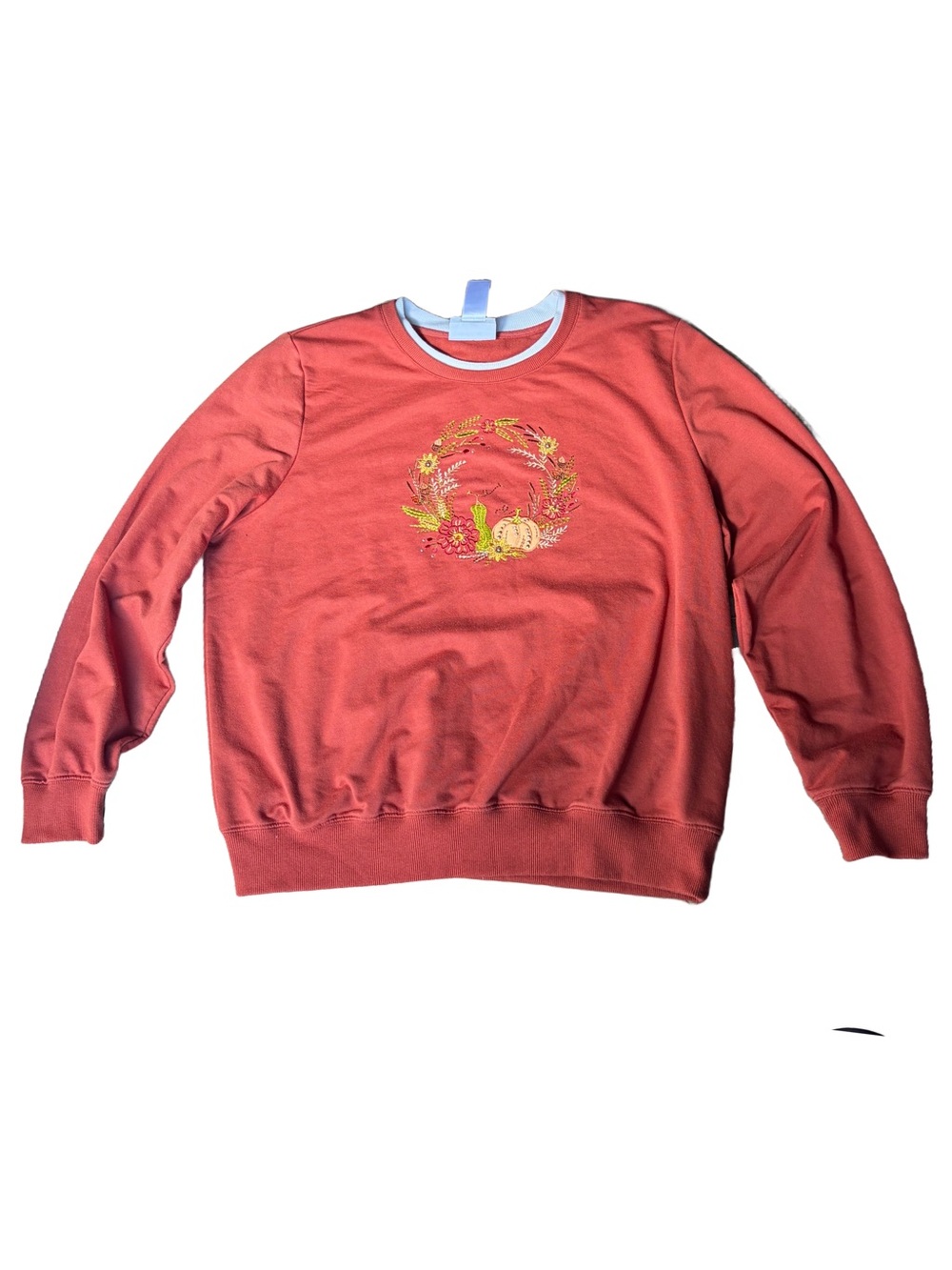 Orange Crewneck Sweater with Wreath Embroidery - Alfred Dunner